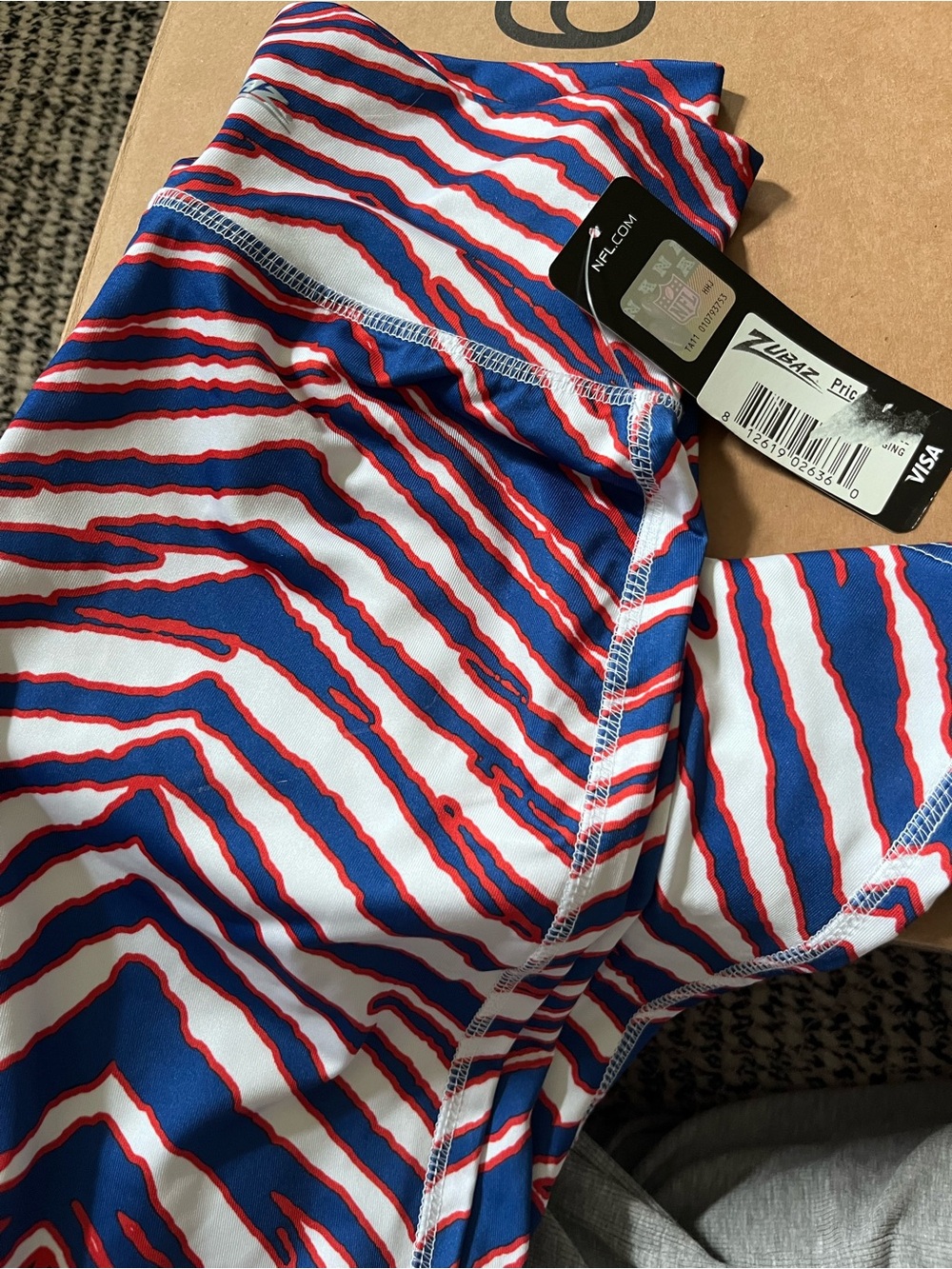 Zubaz Bold Blue & Red Striped Athletic Leggings - Go Bills!